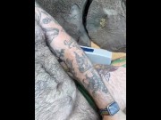 Preview 1 of Hairy Dad horny at the beach in a speedo goes home to jerk off and cum