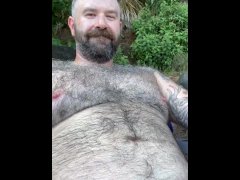 Hairy Dad horny at the beach in a speedo goes home to jerk off and cum