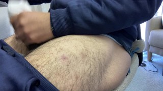 Hairy Japanese boy Masturbation with electric onaho while raising one leg I can not stand onaho that