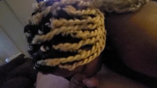 Hot blonde ebony rubs face on my little white dick