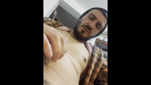 Latino jerking off, playing with cum and pissing