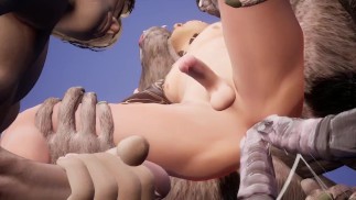 saw his friend getting fucked in the ass by two huge furry monsters (Double furry anal)