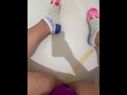 Preview 5 of Wife pissing on her socks playing in pee
