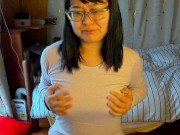 Preview 4 of A busty Japanese woman feels good by caressing her nipples through her innerwear.