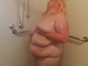 Preview 2 of HOMEMADE BBW slut plays with her pussy using a dildo in shower.