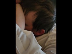 Chokes me with his tie and eats my pretty plump pink pussy