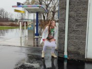 Preview 4 of Crazy Brunette Pee's in a Public Parking lot