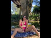 Preview 4 of XL dildo in my wet pussy outdoors