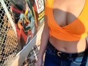 Preview 4 of shows her tits in public in the city center