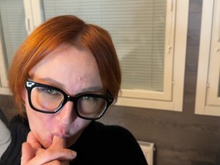 glasses, milf, red head, ass licking