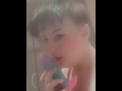 Trans femboy twink sucks fantasy dildo