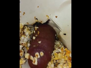 dick in popcorn, muscular men, big thick cock, massive thick cock