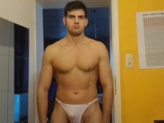 Fit Skinny guy in white thong