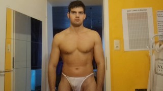 Fit Skinny guy in white thong