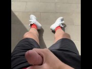 Preview 2 of muscled boy Super risky jerk and cum at busstop while waiting for the bus