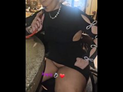 Black Wife without panties in public