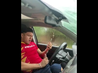 Jerking off my 8-inch Cock in the Car