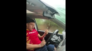 Jerking off my 8-inch cock in the car