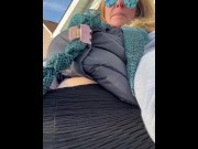 Preview 1 of Blonde MILF fingering masturbating outside until she cums