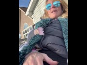 Preview 2 of Blonde MILF fingering masturbating outside until she cums
