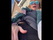 Preview 3 of Blonde MILF fingering masturbating outside until she cums