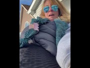 Preview 4 of Blonde MILF fingering masturbating outside until she cums