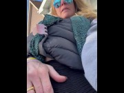 Preview 5 of Blonde MILF fingering masturbating outside until she cums