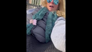 Blonde MILF Sulking Outside And Pointing Until She Cums
