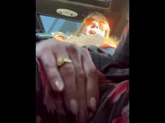 Blonde MILF Masturbating while waiting for a green light & cumming hard