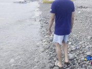 Preview 2 of Pinoy Twink Jerk Off & Shoot Loads At Beach In Public While People Walk Past And Watch