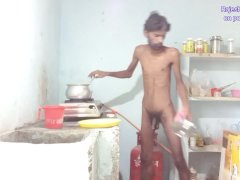 Rajeshplayboy993 cooking curry nude in the kitchen part 2 and masturbating cock naked
