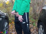 I jerk my uncut cock in a commuter parking lot. Unfortunately, a voyeur then showed up.