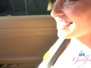 Preview 2 of Cruising with super cute Angel Windell plays with her pussy on drive and gives roadhead POV