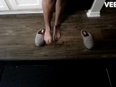 TINY GRAPES SQUISHED BY CHRISTMAS SLIPPERS AND TOES