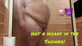 Fat Boyfriend plays with dick and fat pad in shower HOT N HORNY!