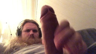 Chubby guy gets hard handsfree then jerks & cums all over himself