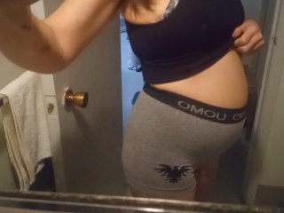 big boobs, bathroom, bloated belly, bbw