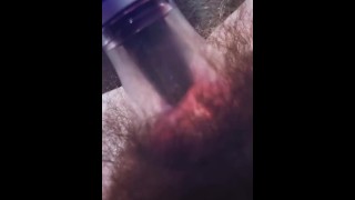 Pumping my hairy pussy and playing with the clit licking toy inside