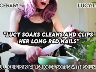 Lucy Soaks Cleans and Clips her Long Red Nails FREE Teaser @LaceBaby Lucy LaRue