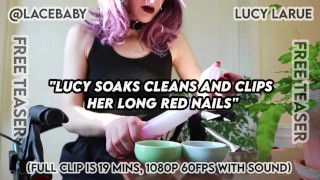 Lucyは彼女の長いRed爪をきれいに浸し、クリップします無料ティーザー@LaceBaby Lucy LaRue