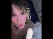 Preview 6 of Cute transgirl femboy sucks and chokes on a dildo POV