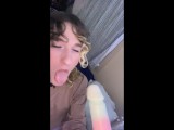 Cute transgirl femboy sucks and chokes on a dildo POV