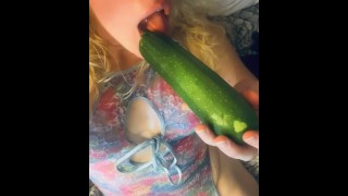 Dumb Country Girl Slut Squirts Her Pink Pussy And Puts A Zucchini In Her Ass