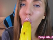 Preview 3 of 4K ASMR Blowjob with banana, mouth sounds, amazing licking, drool from the mouth