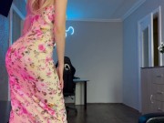 Preview 3 of masturbates wet pussy in evening dress with heels and stockings