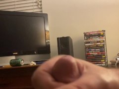 Slow jerk with side POV moaning while cumming