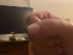 Slow jerk with side POV moaning while cumming