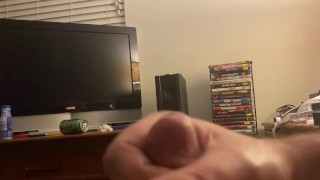 Slow jerk with side POV moaning while cumming