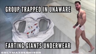 Groep gevangen in onbewuste scheten giganten ondergoed