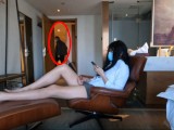 Chinese ladyboy opens hotel room door and masturbates wildly and ejaculates